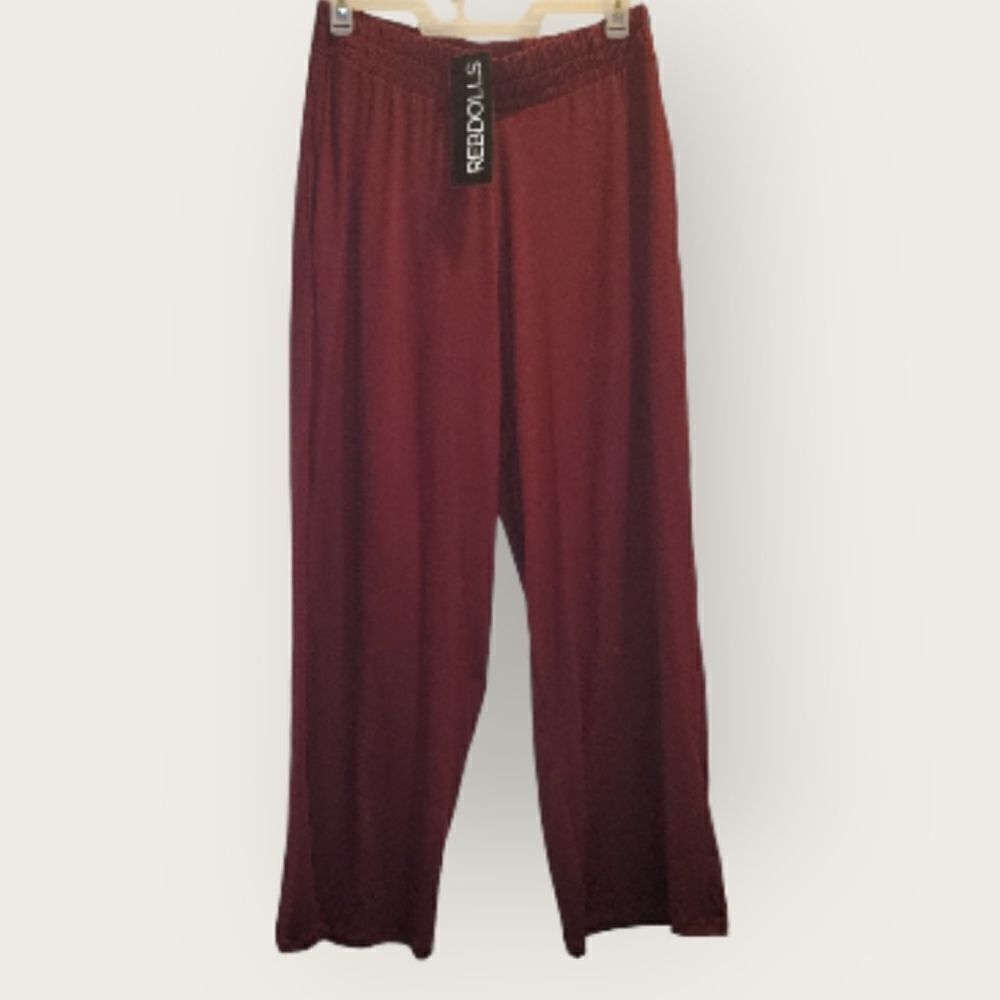 Rebdolls Essential Wide Leg Pull On Pants With Pockets Burgundy 1x Nwt — image 2 of 5